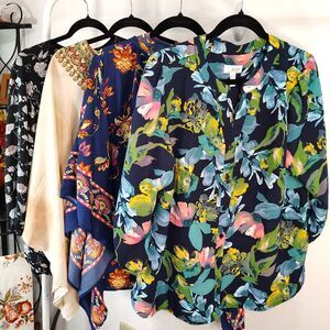 Floral Boho Whimsical CASUAL & CAREER Large Women's Blouses BUNDLE Mixed Lot